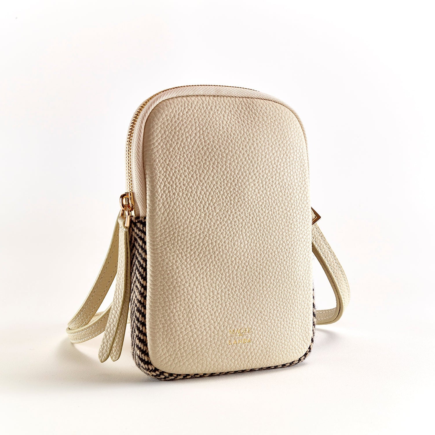 CASSIA PHONE BAG - ECRU LEATHER & TWEED