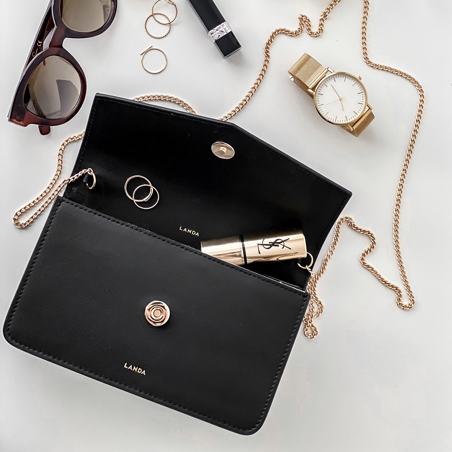 TILIA CLUTCH OR CROSSBODY BLACK - LANDA