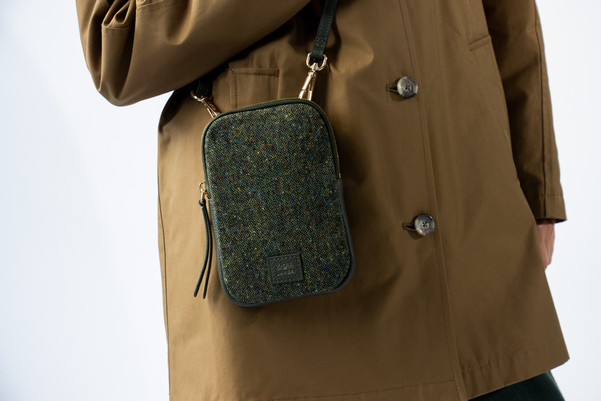 CASSIA Leather & Tweed Crossbody Bag Green - LANDA x Magee 1866