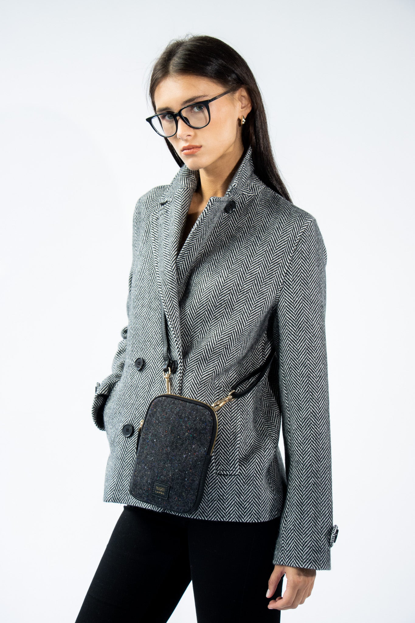 CASSIA Leather & Tweed Crossbody Bag Black - LANDA x Magee 1866