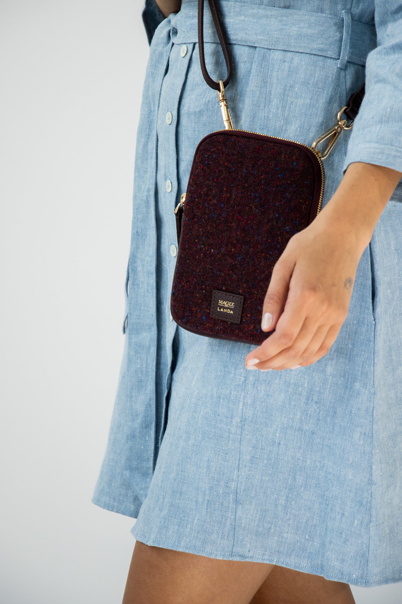 CASSIA Leather & Tweed Crossbody Bag Burgundy - LANDA x Magee 1866