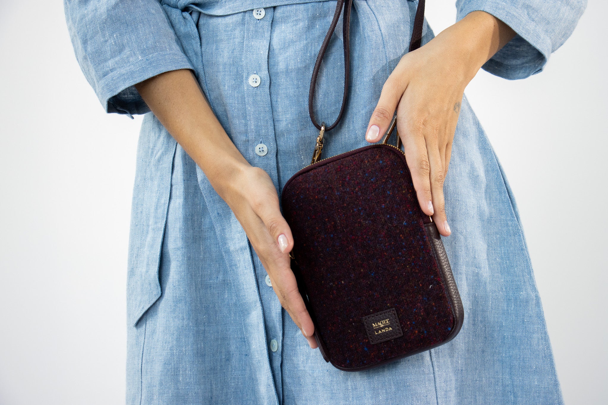 CASSIA Leather & Tweed Crossbody Bag Burgundy - LANDA x Magee 1866