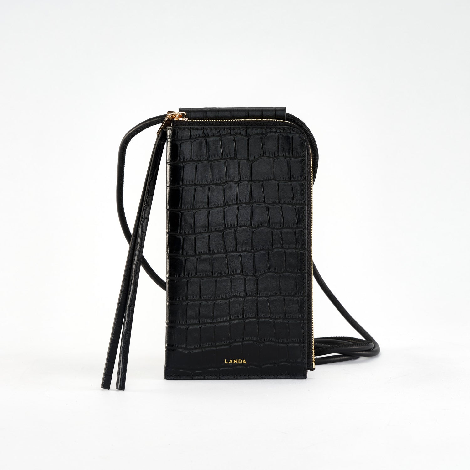 MOYE Croc Print Phone Bag Black - LANDA