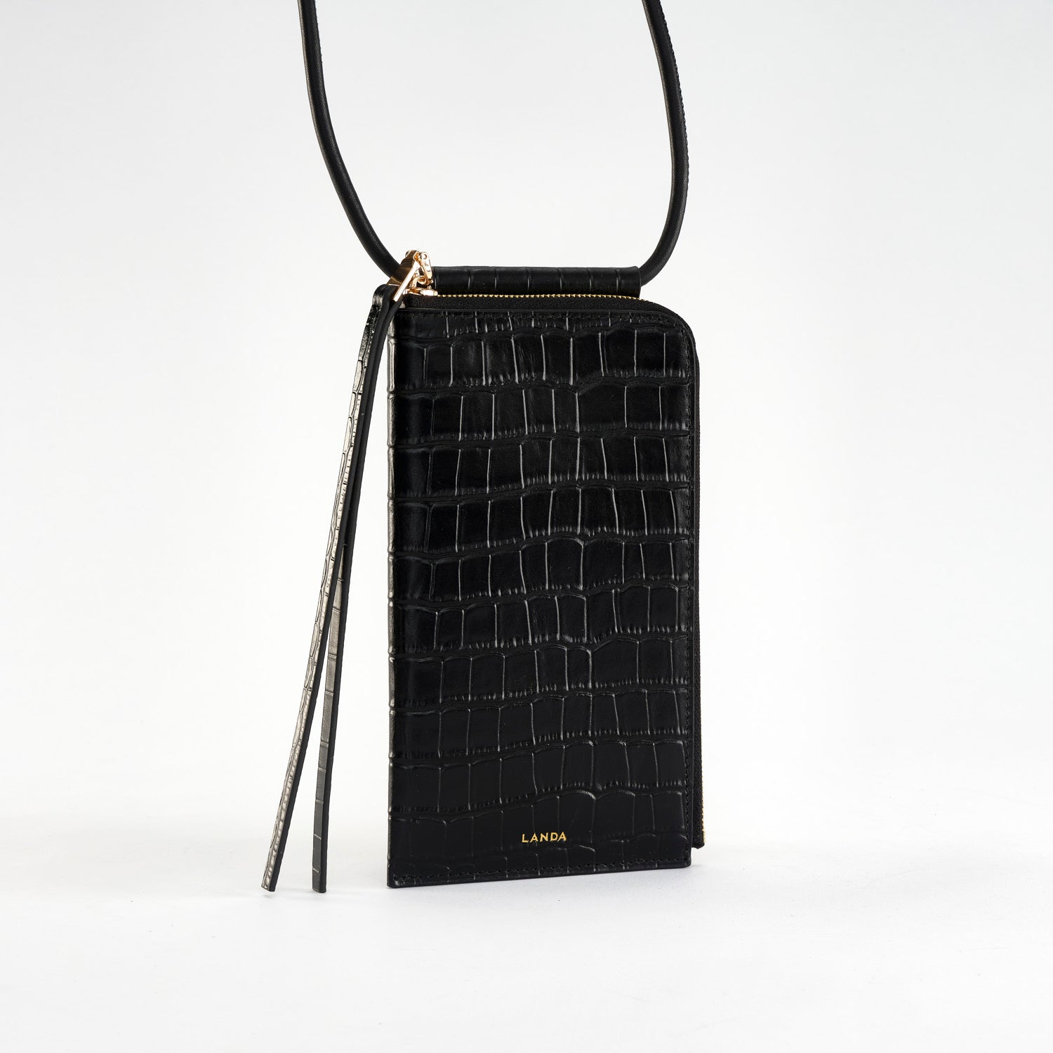 MOYE Croc Print Phone Bag Black - LANDA