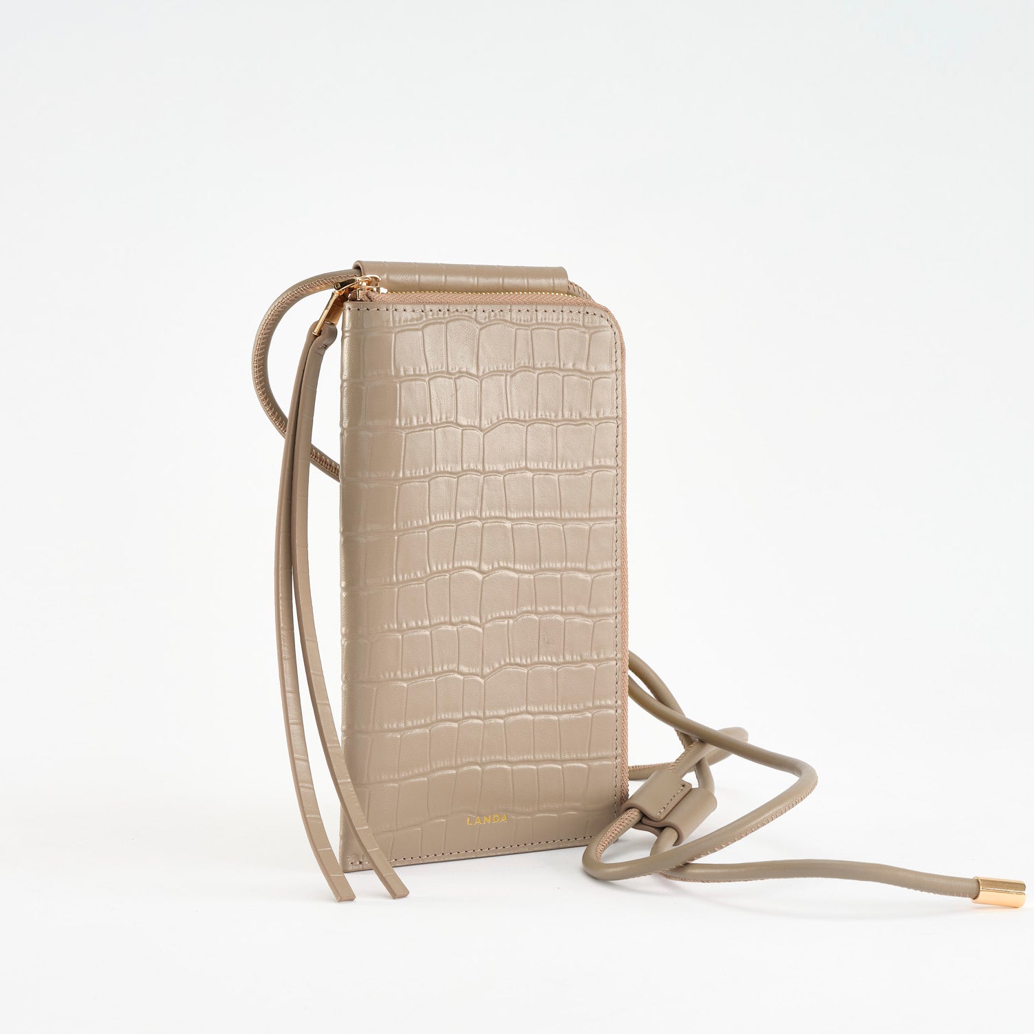 MOYE Croc Print Phone Bag Taupe - LANDA