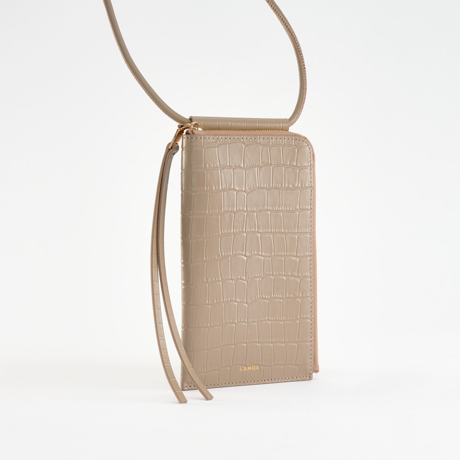 MOYE Croc Print Phone Bag Taupe - LANDA