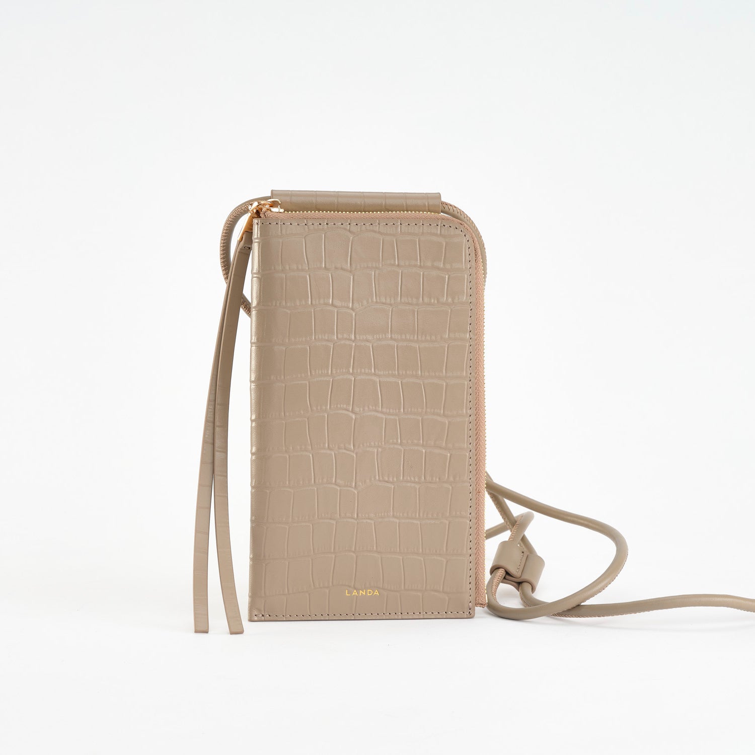 MOYE Croc Print Phone Bag Taupe - LANDA