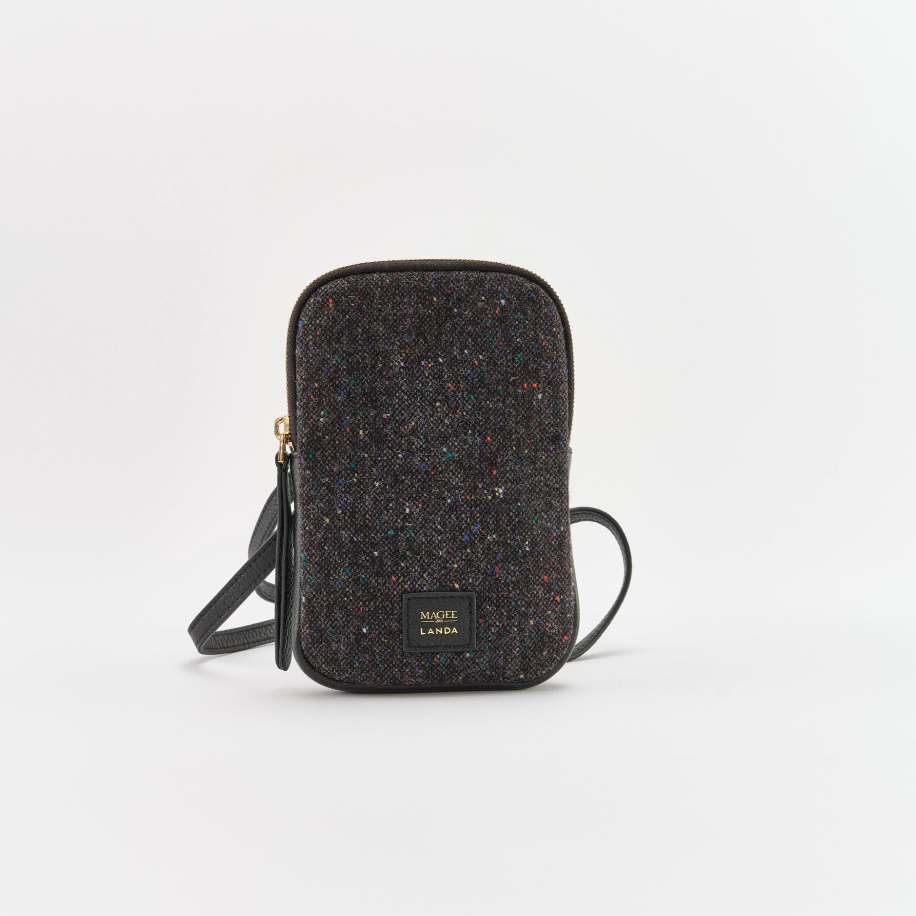 CASSIA Leather & Tweed Crossbody Bag Black 3