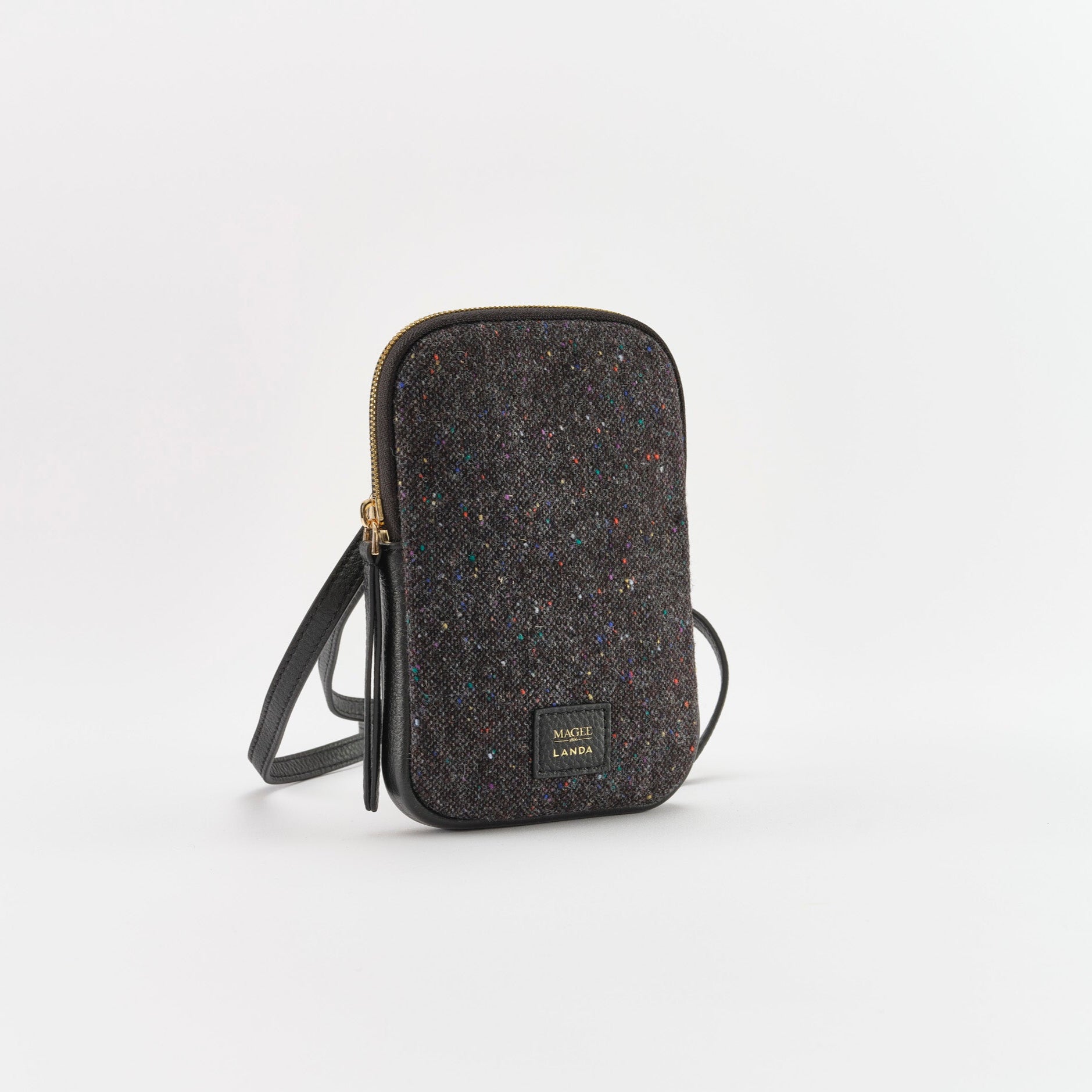 CASSIA Leather & Tweed Crossbody Bag Black 4