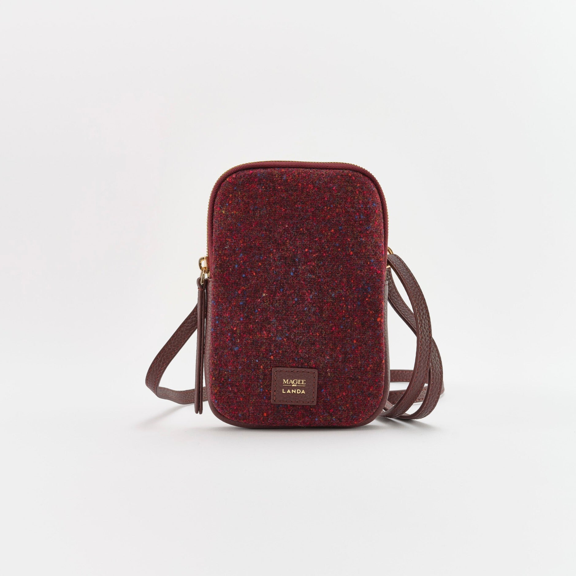CASSIA Leather & Tweed Crossbody Bag Burgundy - LANDA x Magee 1866 3