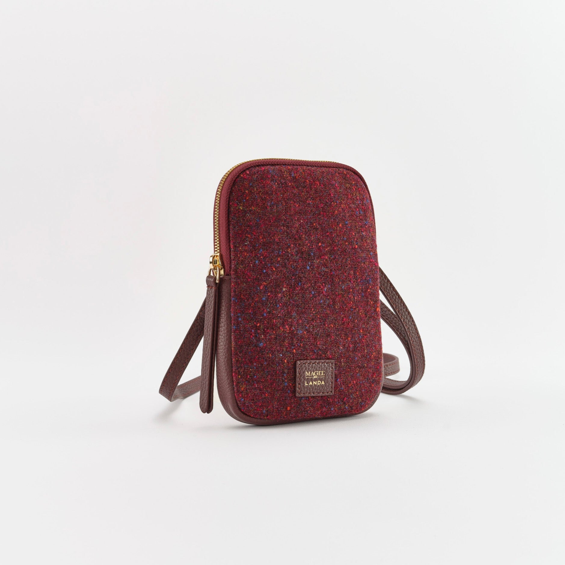 CASSIA Leather & Tweed Crossbody Bag Burgundy - LANDA x Magee 1866 4