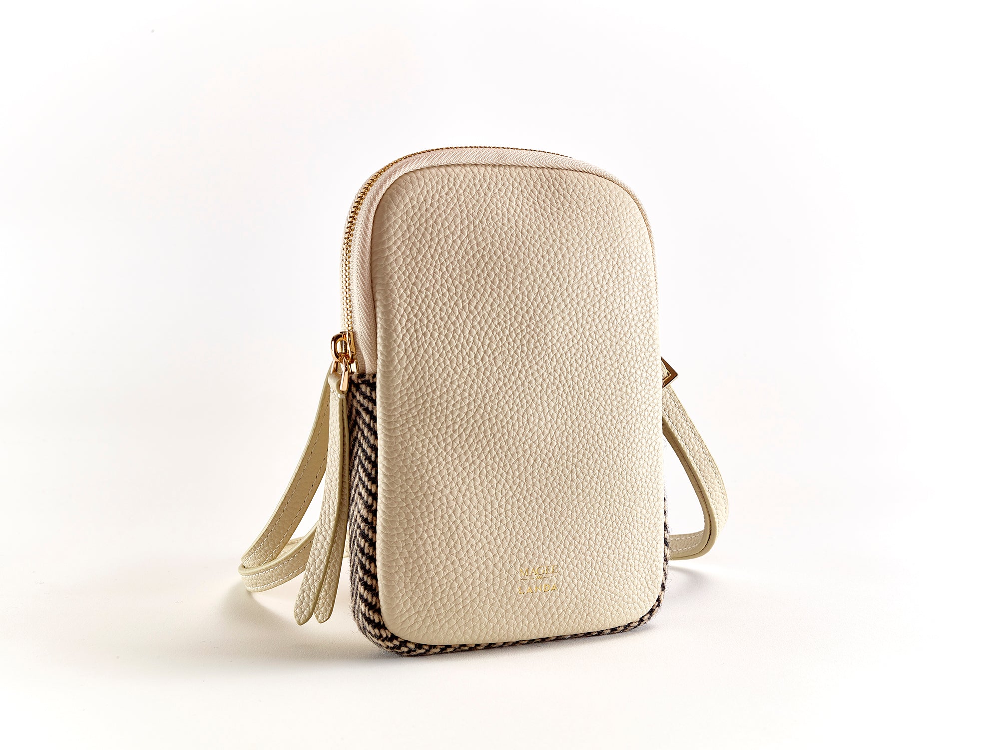 CASSIA PHONE BAG - ECRU LEATHER & TWEED