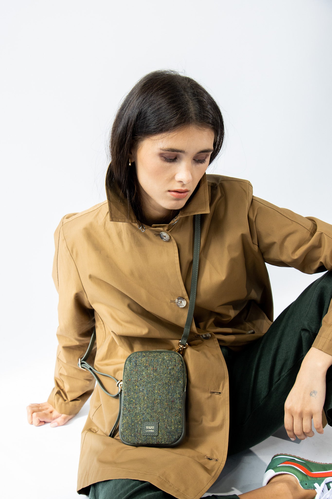 CASSIA Leather & Tweed Crossbody Bag Green - LANDA x Magee 1866