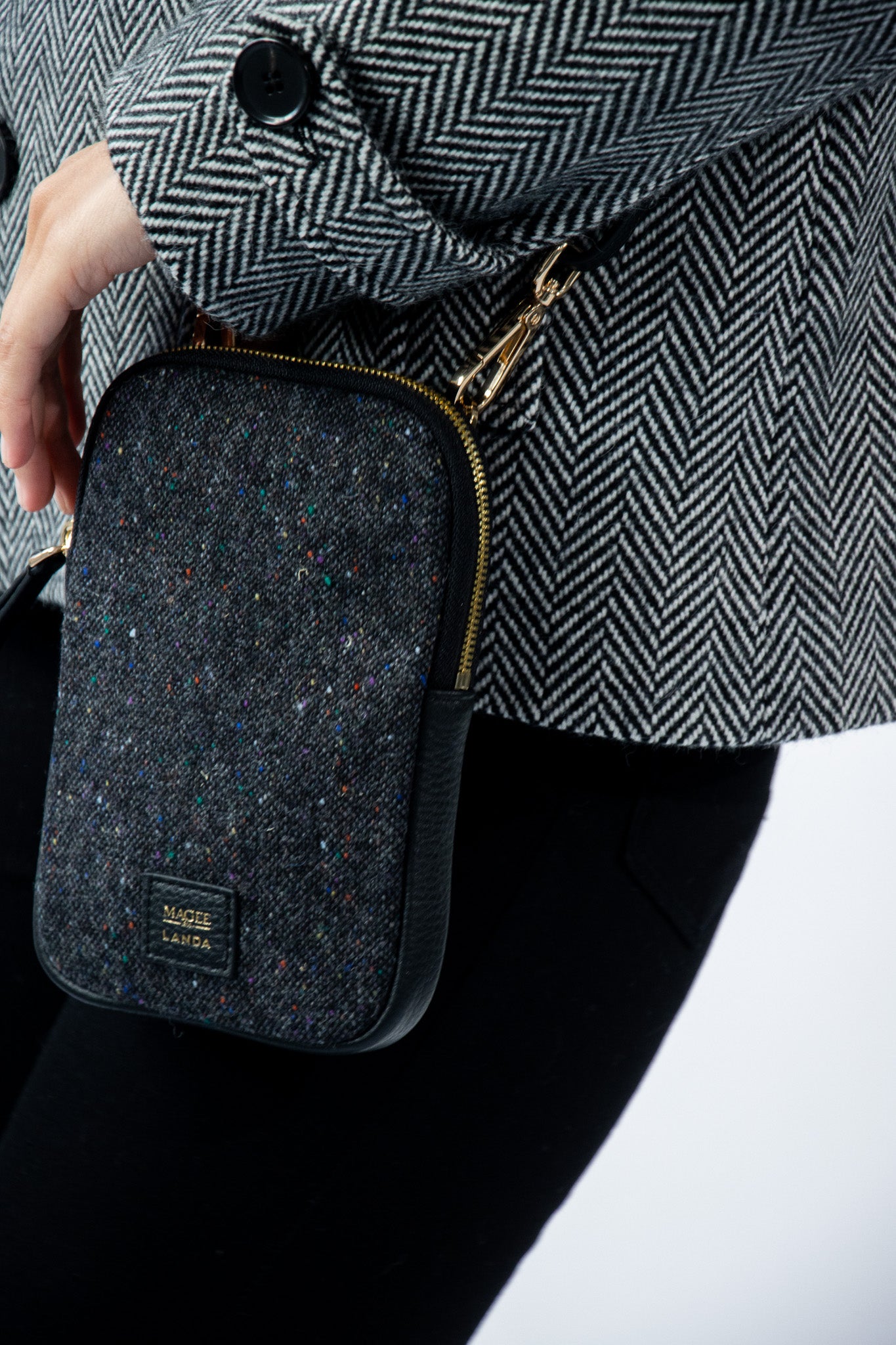 CASSIA Leather & Tweed Crossbody Bag Black - LANDA x Magee 1866