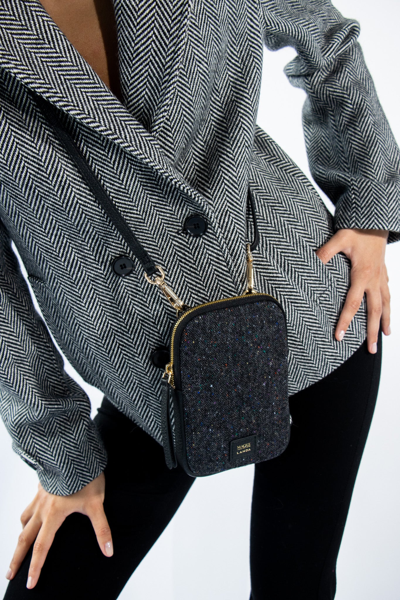CASSIA Leather & Tweed Crossbody Bag Black - LANDA x Magee 1866