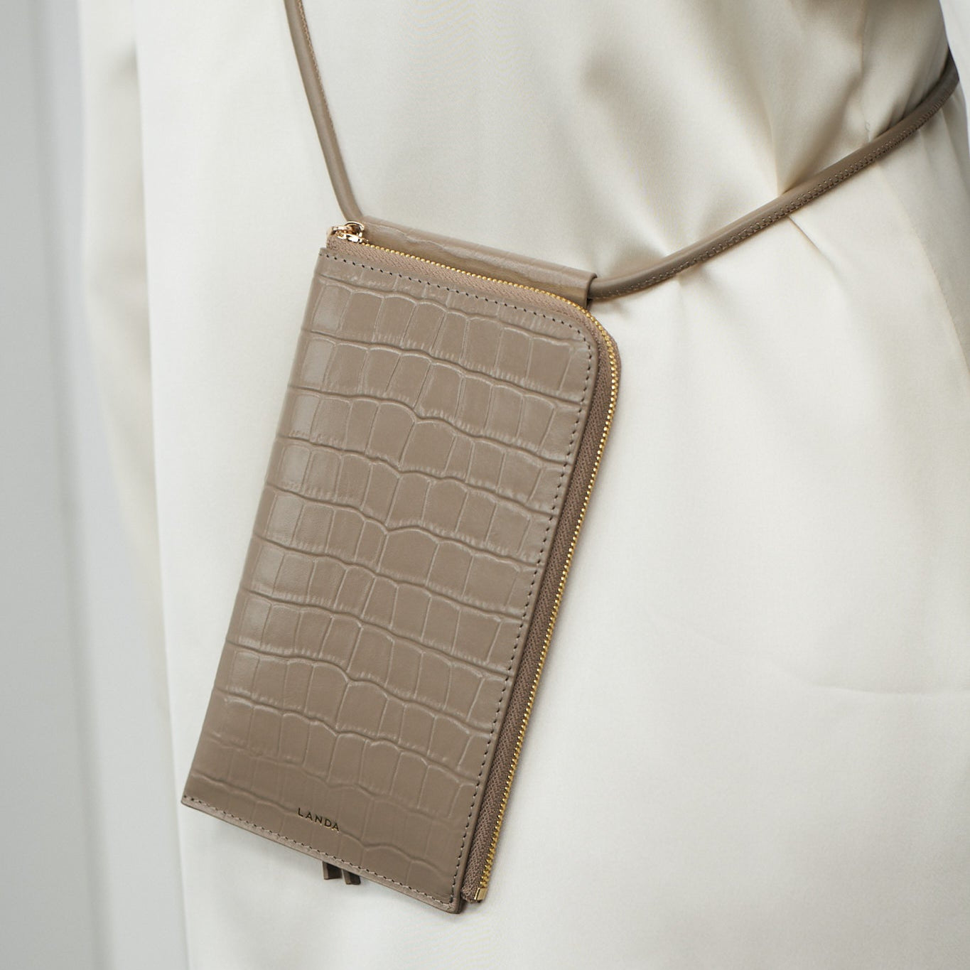 MOYE Croc Print Phone Bag Taupe