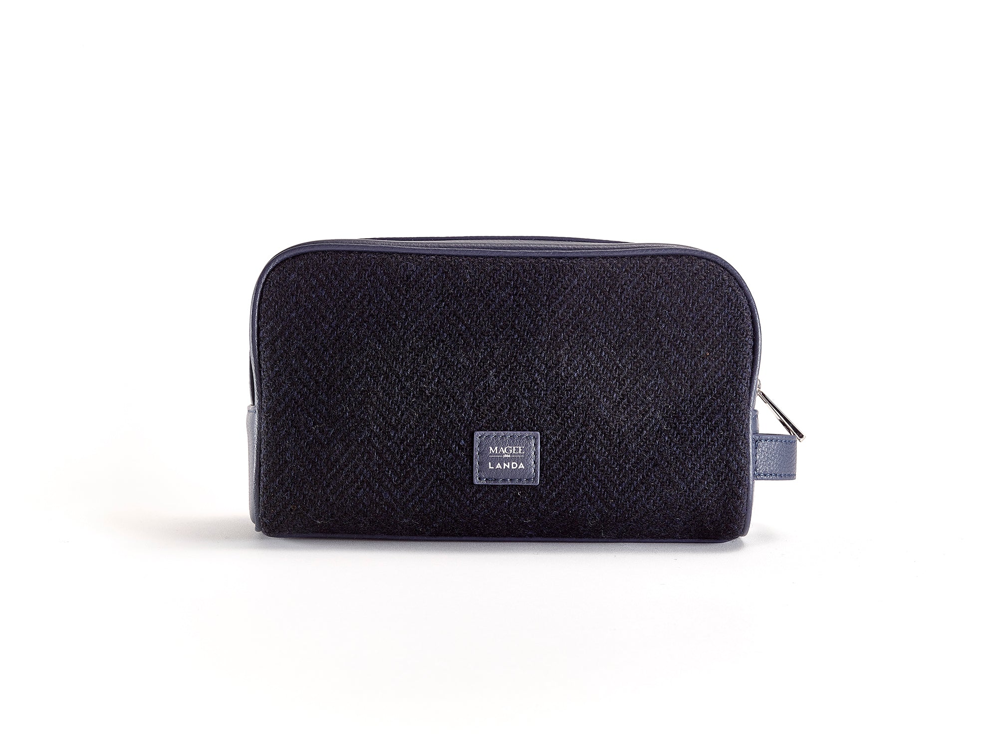 ROBLE - MEN'S TWEED & LEATHER WASHBAG - NAVY