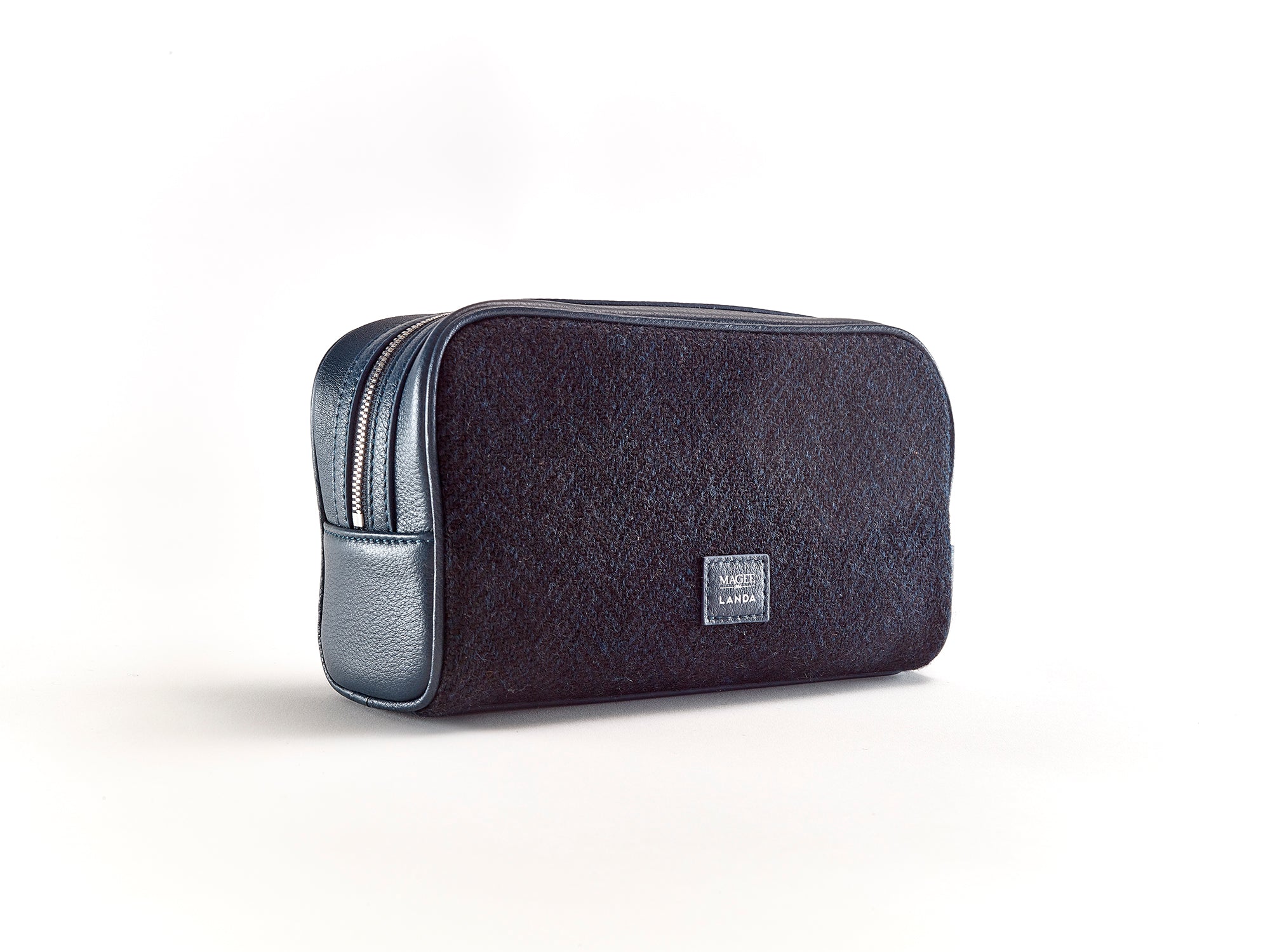 ROBLE - MEN'S TWEED & LEATHER WASHBAG - NAVY